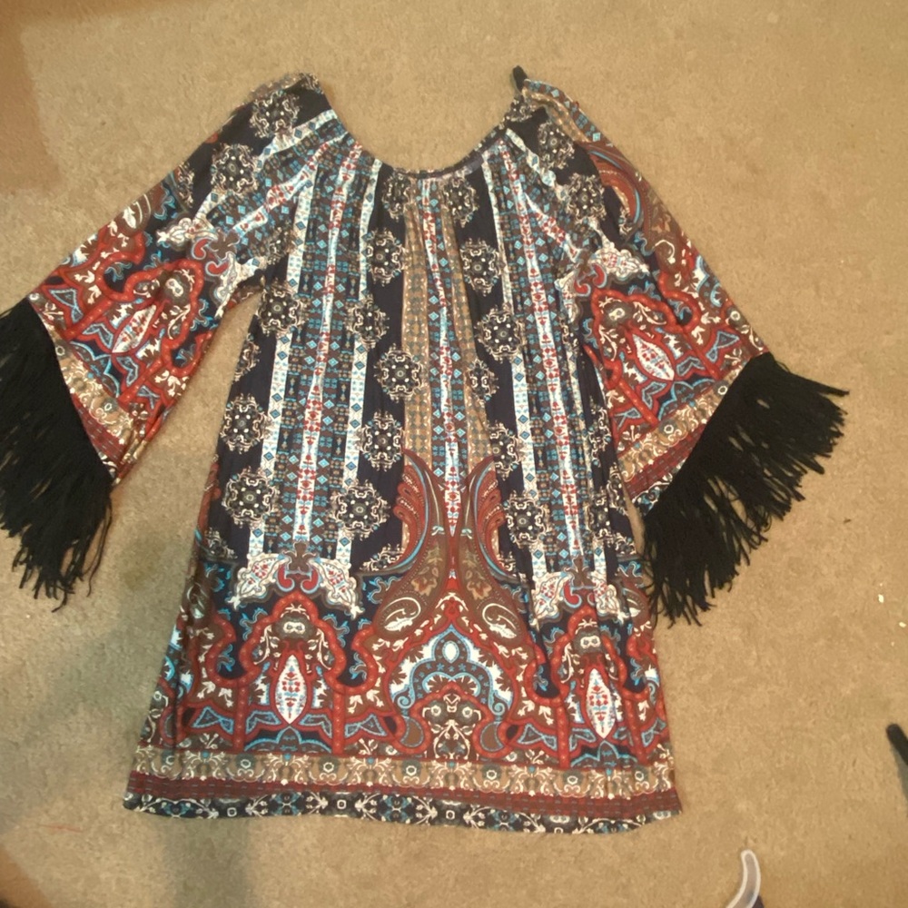 Bohemian Multicolor Blouse with Fringe